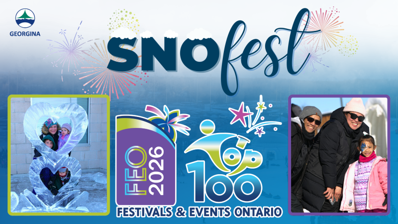 poster for the event with photos of winter fun and the FEO 2026 award image